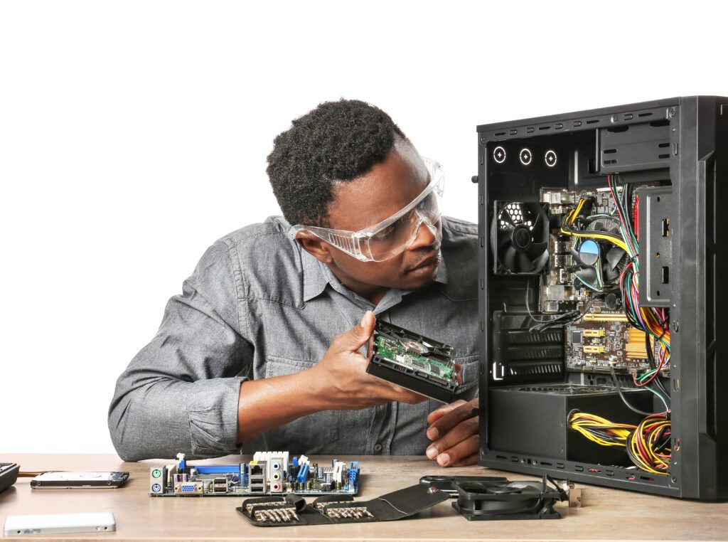 Technician fixing CPU